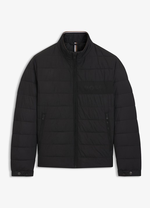 BOSS H-Cenitos gewatteerd jack met logoprint en ritszakken - voorkant zwart