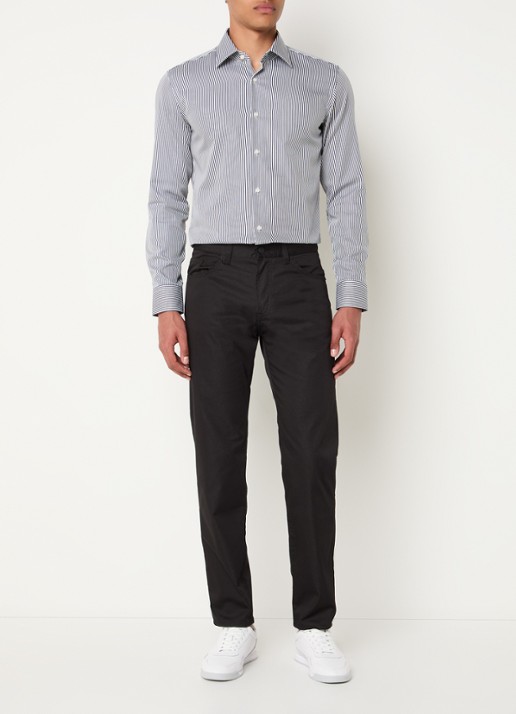 BOSS H-hank slim fit overhemd met streepprint - voorkant 2 zwart