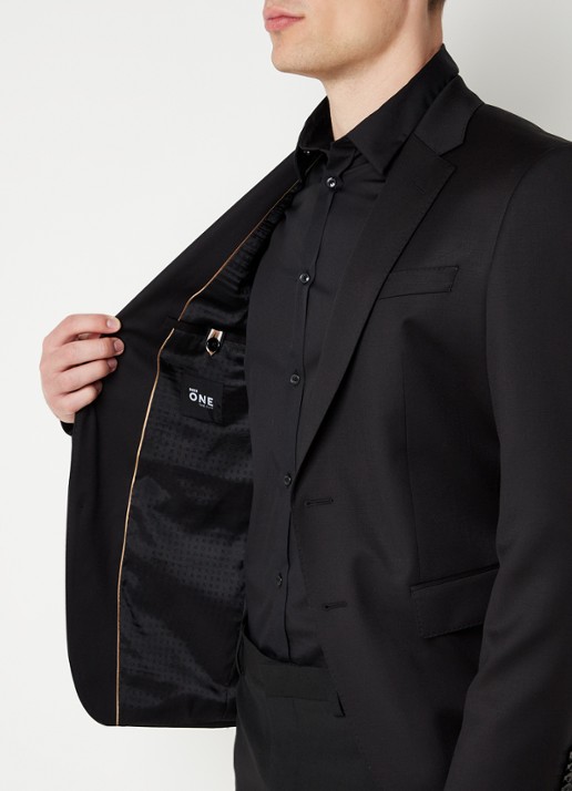 BOSS H-Huge slim fit colbert van wol met klepzakken - detail 4 antraciet