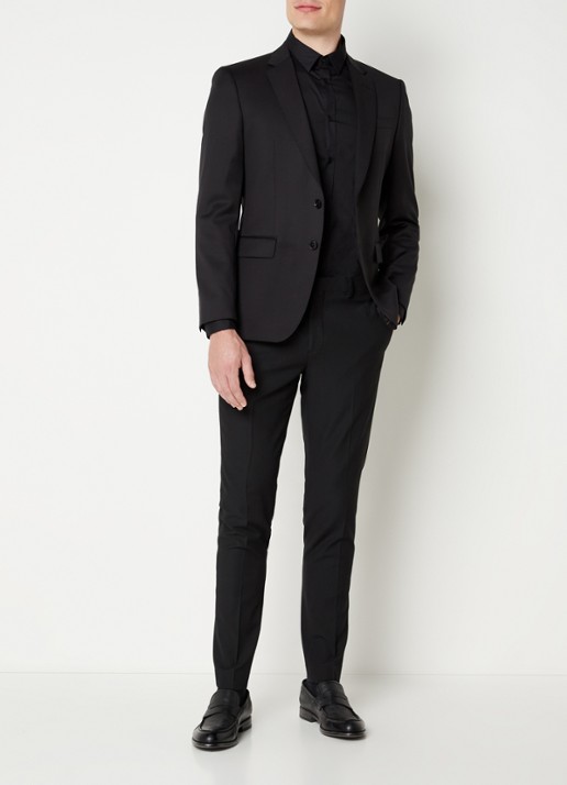 BOSS H-Huge slim fit colbert van wol met klepzakken - voorkant 2 antraciet