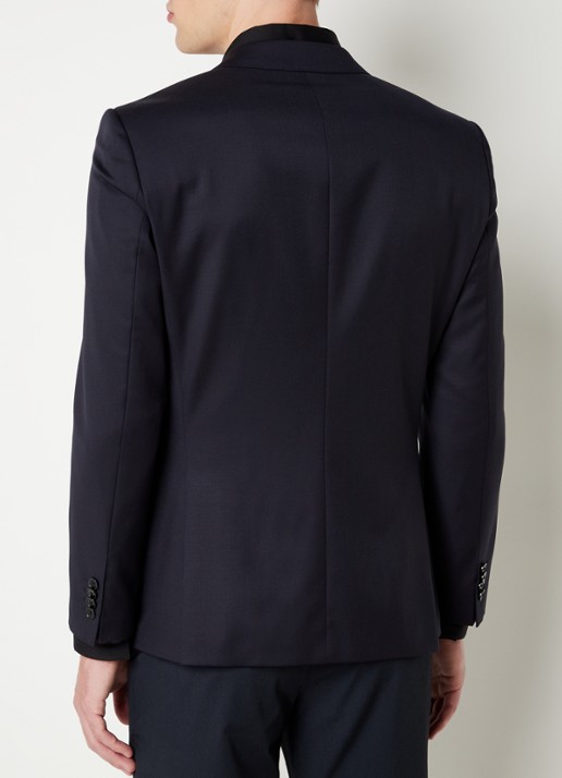 BOSS H-Huge slim fit colbert van wol met klepzakken - achterkant 7 donkerblauw