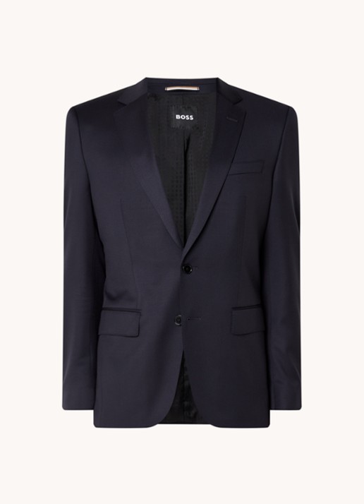 BOSS H-Huge slim fit colbert van wol met klepzakken - voorkant 5 donkerblauw