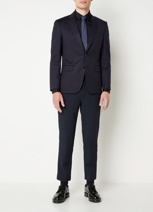 BOSS H-Huge slim fit colbert van wol met klepzakken - voorkant 6 donkerblauw
