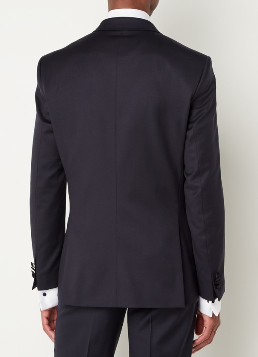 BOSS H-Huge-Tux slim fit colbert van wol met details van satijn - achterkant donkerblauw