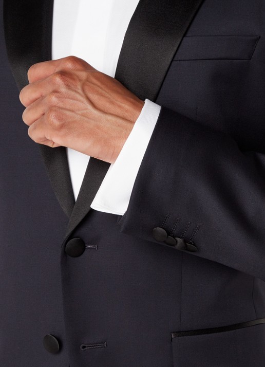 BOSS H-Huge-Tux slim fit colbert van wol met details van satijn - detail 4 donkerblauw
