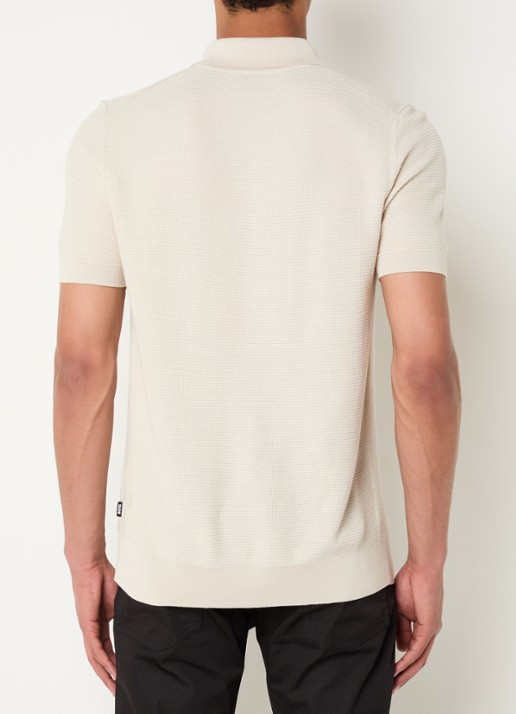 BOSS H-Iannotti grofgebreide regular fit polo  - achterkant 4 gebroken wit
