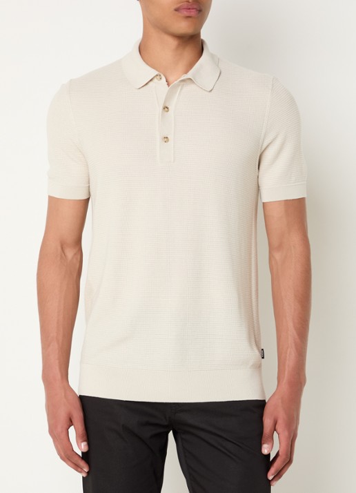 BOSS H-Iannotti grofgebreide regular fit polo  - detail gebroken wit