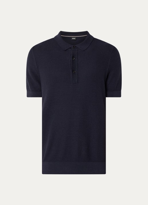 BOSS H-Iannotti grofgebreide regular fit polo  - voorkant 2 donkerblauw