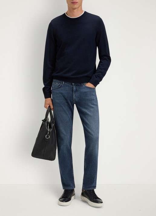 BOSS H-Re.Maine slim fit jeans met medium wassing - voorkant 2 indigo