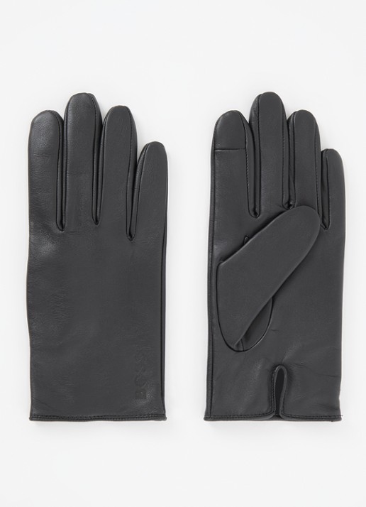 BOSS Handschoenen van lamsleer met touchscreen functie - voorkant zwart