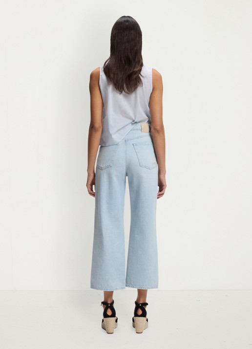 BOSS High waist cropped jeans met lichte wassing  - achterkant 6 indigo