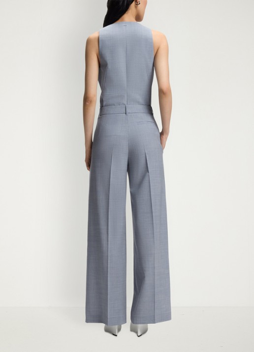 BOSS High waist loose fit pantalon van wol - achterkant blauw