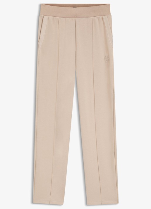 BOSS High waist straight fit joggingbroek met steekzakken - voorkant 3 light beige-270 / beige