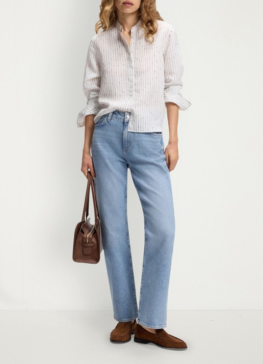 BOSS High waist straight leg jeans met steekzakken - voorkant 2 indigo