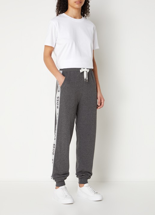 BOSS High waist tapered fit joggingbroek met logoband - voorkant 3 antraciet