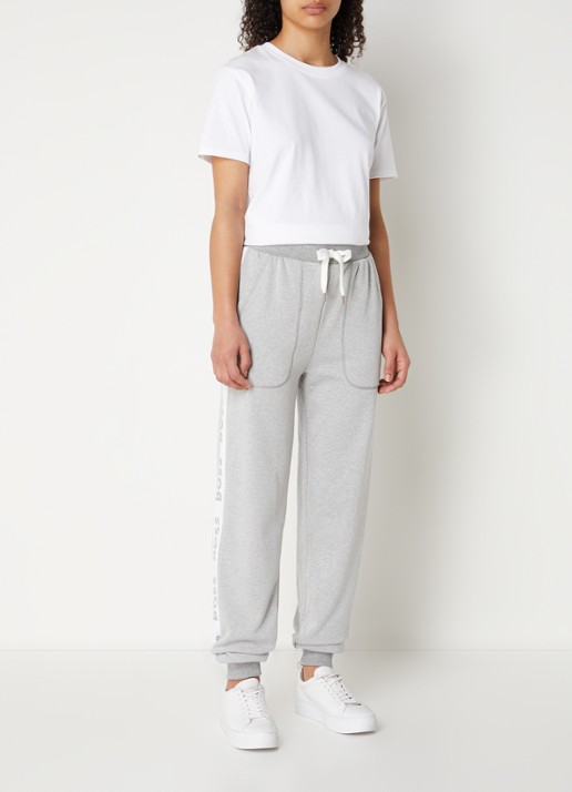 BOSS High waist tapered fit joggingbroek met logoband - voorkant 4 grijsmele