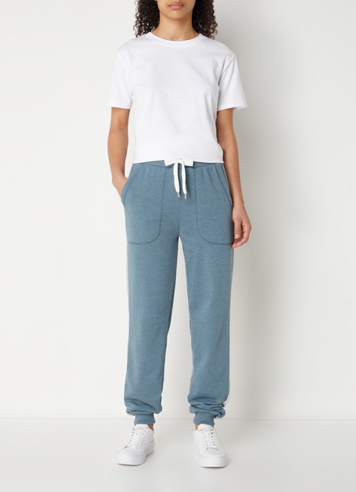 BOSS High waist tapered fit joggingbroek met logoband - voorkant 3 staalblauw