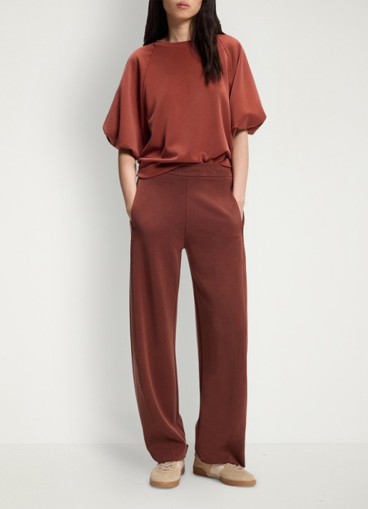 BOSS High waist wide fit joggingbroek met steekzakken - voorkant 5 dark red-604 / rood