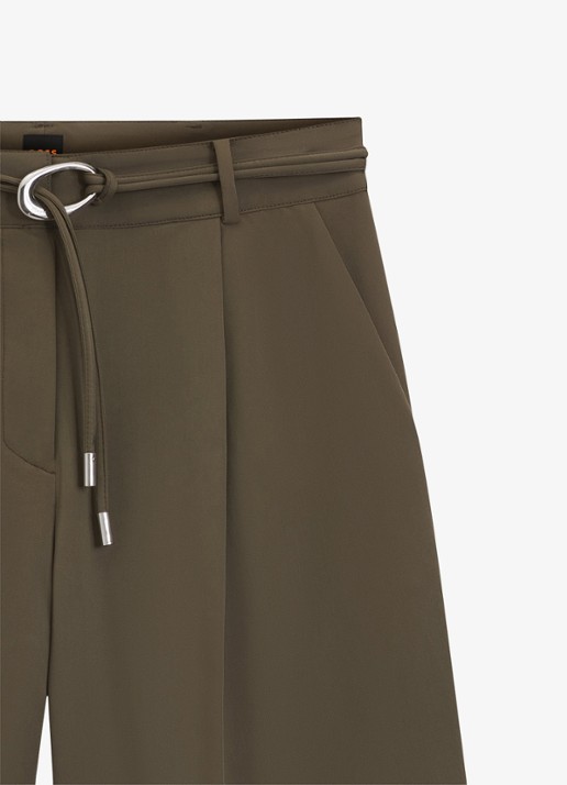 BOSS High waist wide fit korte broek met ceintuur - detail 3 khaki