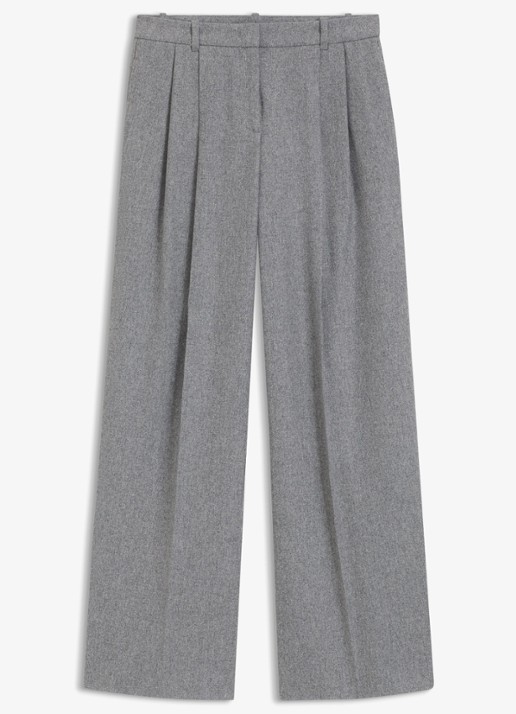 BOSS High waist wide fit pantalon in wolblend - voorkant 2 grijs
