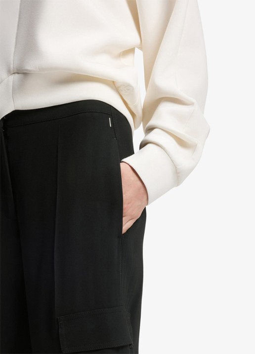 BOSS High waist wide fit pantalon met klepzakken - detail 4 zwart