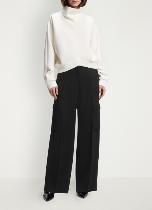 BOSS High waist wide fit pantalon met klepzakken - voorkant 2 zwart