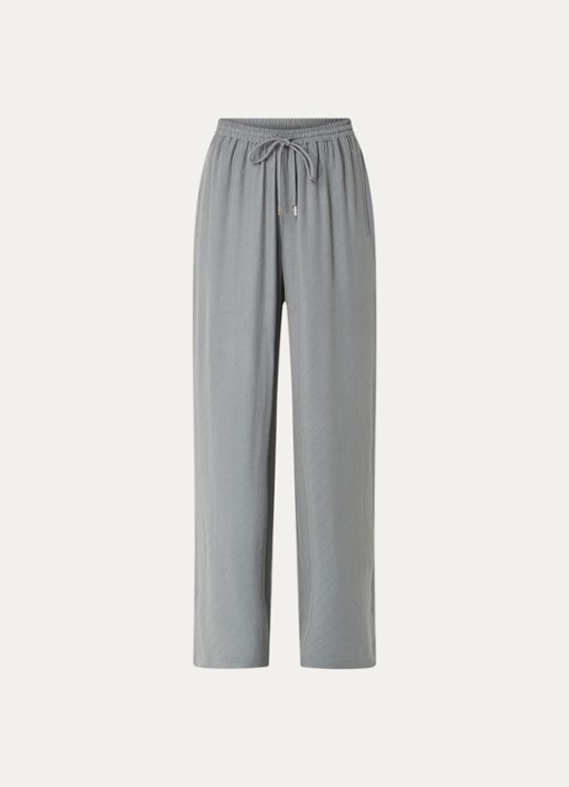 BOSS High waist wide fit pantalon met logoprint - voorkant 3 grijs