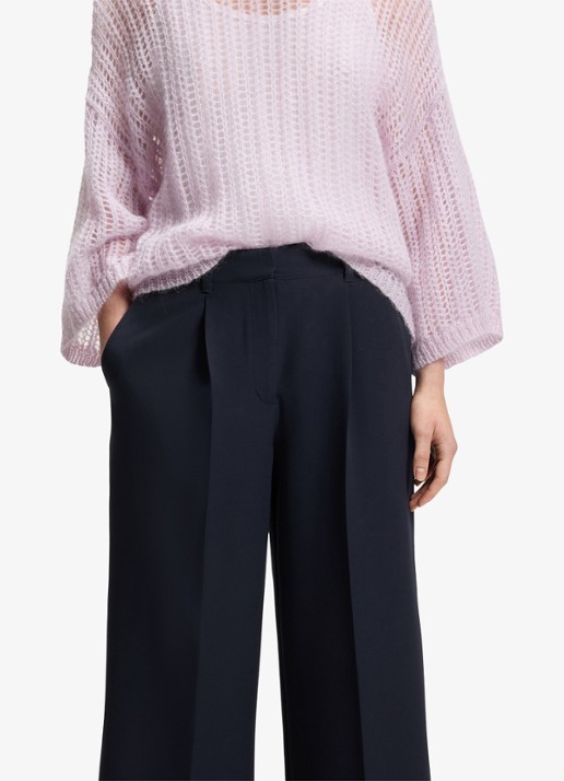BOSS High waist wide fit pantalon met steekzakken - detail 4 donkerblauw