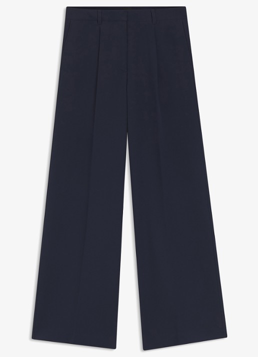BOSS High waist wide fit pantalon met steekzakken - voorkant donkerblauw