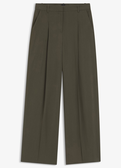 BOSS High waist wide fit pantalon met steekzakken - voorkant groen