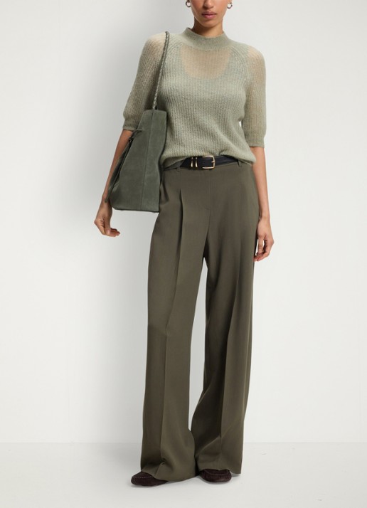BOSS High waist wide fit pantalon met steekzakken - voorkant 2 groen
