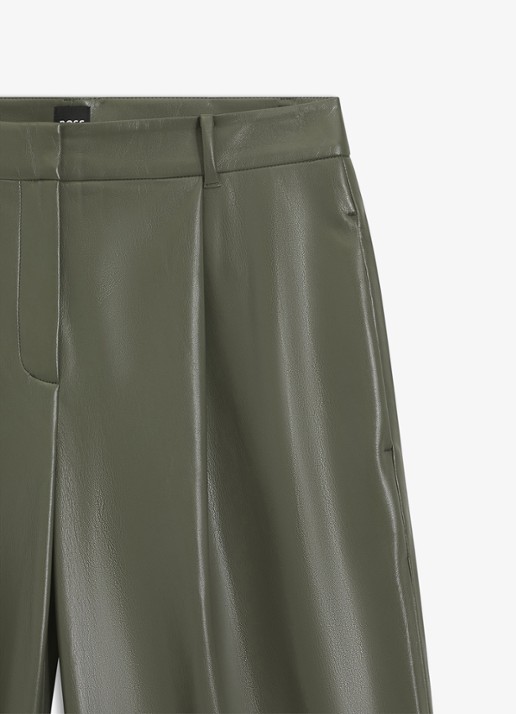 BOSS High waist wide fit pantalon van imitatieleer - detail groen