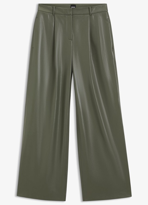 BOSS High waist wide fit pantalon van imitatieleer