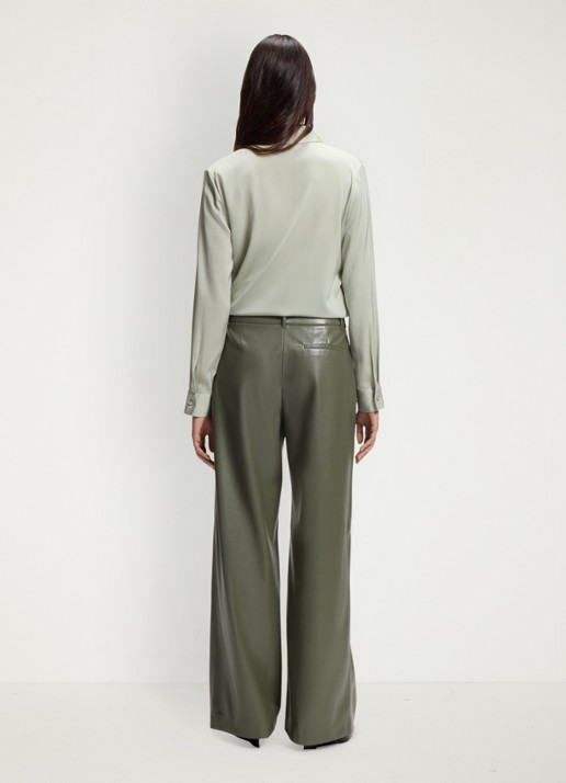 BOSS High waist wide fit pantalon van imitatieleer - achterkant 6 groen