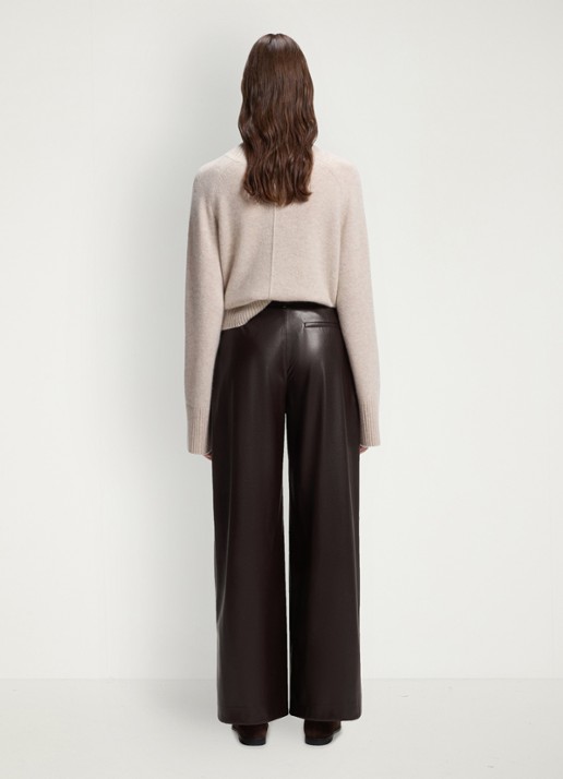 BOSS High waist wide fit pantalon van imitatieleer - achterkant 3 bruin