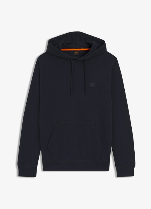 BOSS Hoodie van katoenen sweatstof met logopatch - voorkant 5 donkerblauw