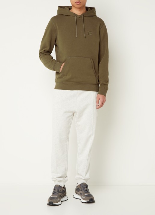 BOSS Hoodie van katoenen sweatstof met logopatch - voorkant 5 legergroen