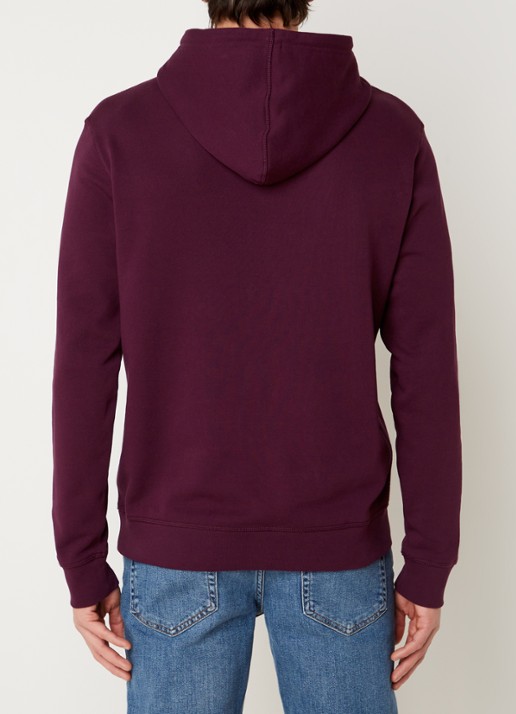 BOSS Hoodie van katoenen sweatstof met logopatch - achterkant aubergine
