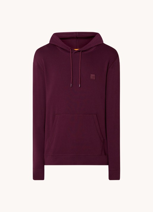 BOSS Hoodie van katoenen sweatstof met logopatch - voorkant 4 aubergine