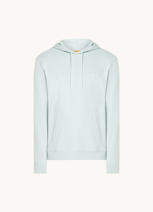 BOSS Hoodie van katoenen sweatstof met logopatch - voorkant 4 mint