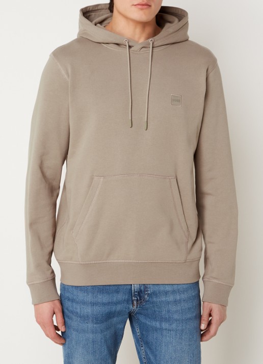 BOSS Hoodie van katoenen sweatstof met logopatch - detail 2 lichtbruin
