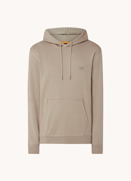 BOSS Hoodie van katoenen sweatstof met logopatch - voorkant 4 lichtbruin