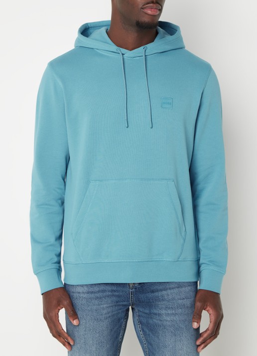 BOSS Hoodie van katoenen sweatstof met logopatch - detail 2 blauwgrijs