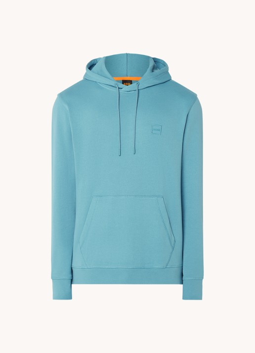 BOSS Hoodie van katoenen sweatstof met logopatch - voorkant 4 blauwgrijs