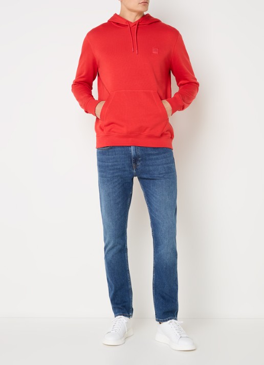 BOSS Hoodie van katoenen sweatstof met logopatch - voorkant 2 rood