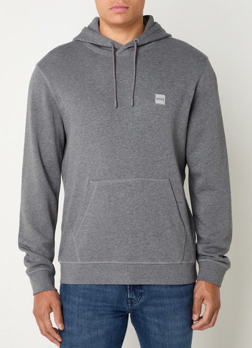 BOSS Hoodie van katoenen sweatstof met logopatch - detail 2 grijs