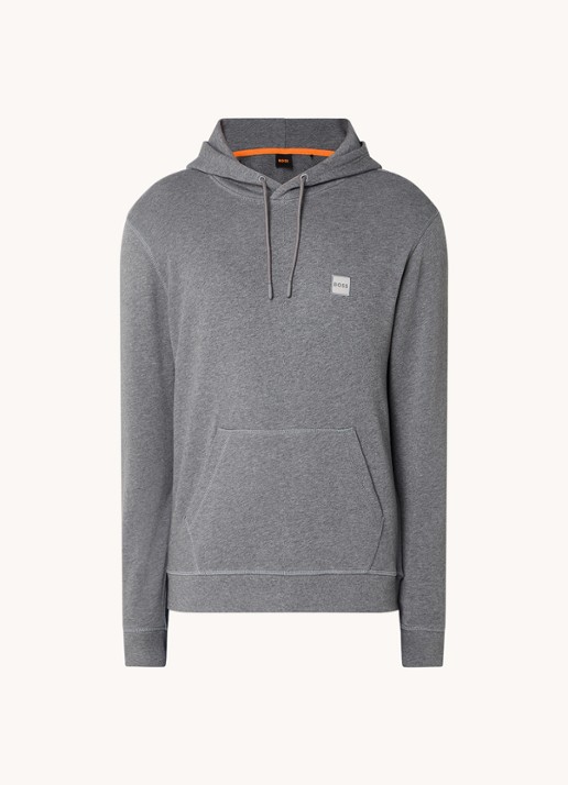 BOSS Hoodie van katoenen sweatstof met logopatch - voorkant 4 grijs
