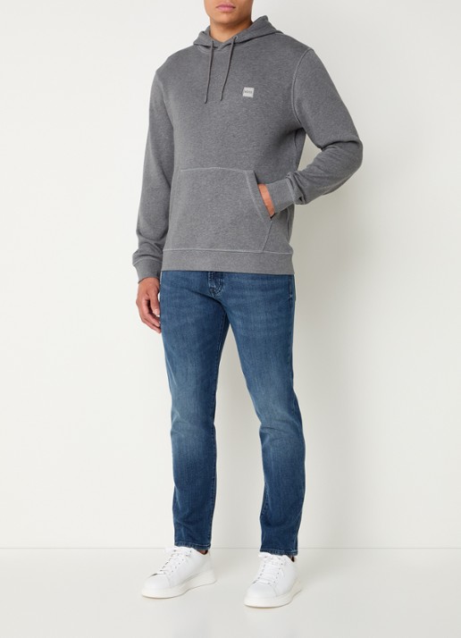 BOSS Hoodie van katoenen sweatstof met logopatch - voorkant 5 grijs