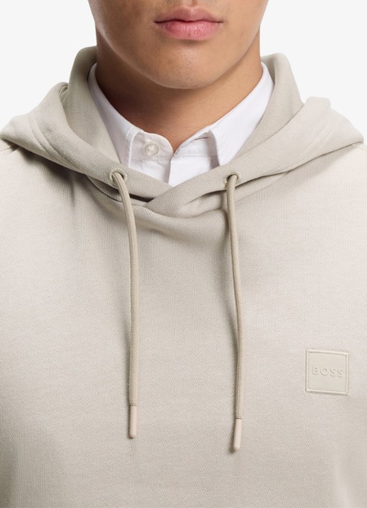 BOSS Hoodie van katoenen sweatstof met logopatch - detail 5 taupe