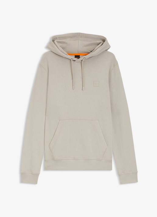 BOSS Hoodie van katoenen sweatstof met logopatch - voorkant taupe